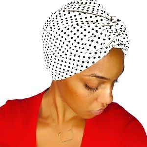 OKIYAH®️ SATIN LINED TURBAN - WHITE POLKA